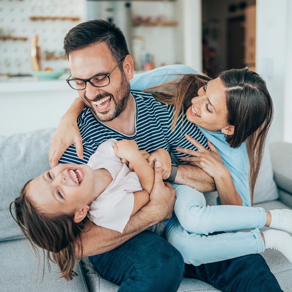 family of three at home